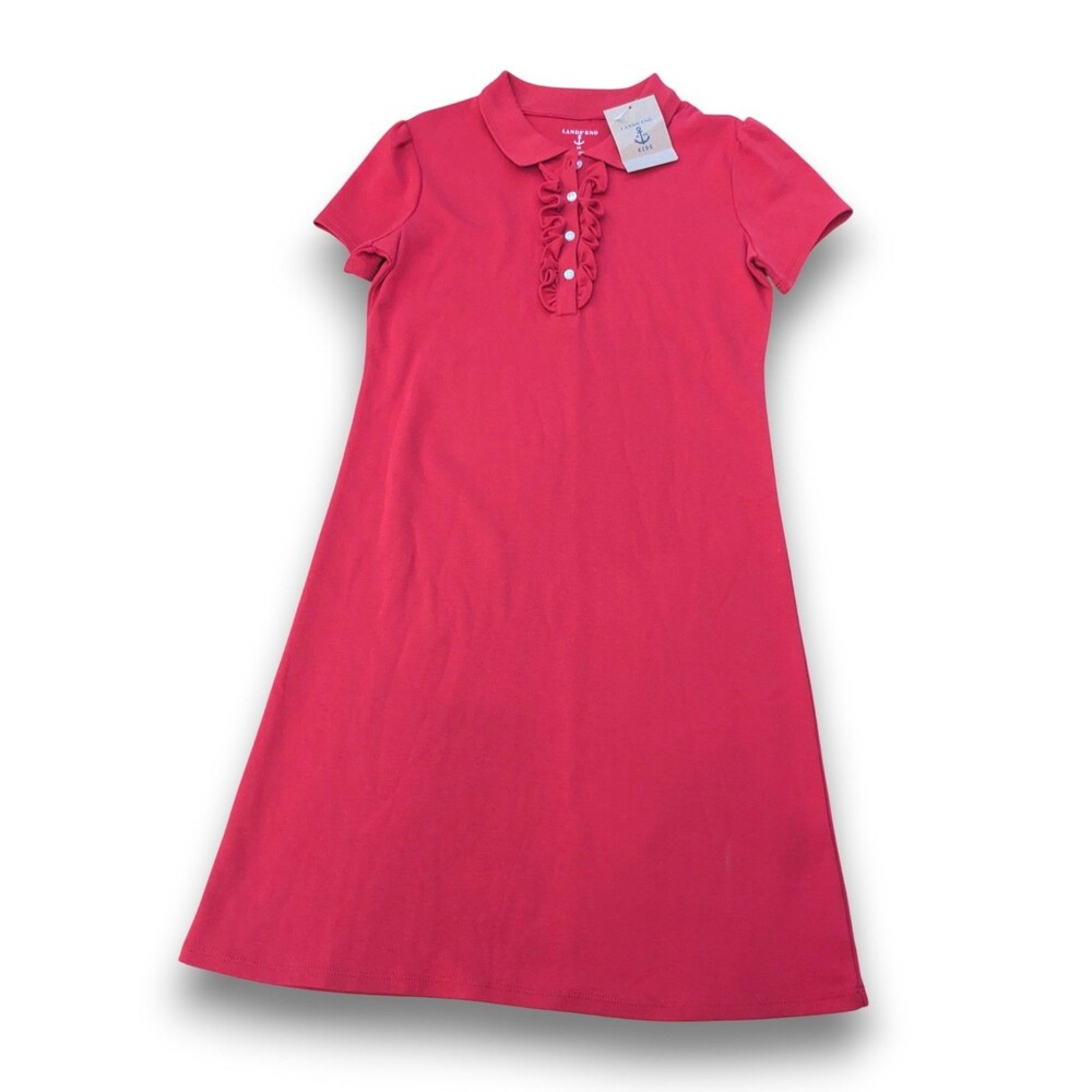 Lands End‎ Collared Polo Dress Girls Red Ruffle Short Sleeve Girls 10